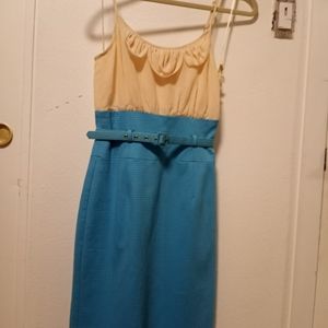 BEAUTIFUL "Trina Turk" Ceam & Turquoise spaghetti straps with belt Size:2